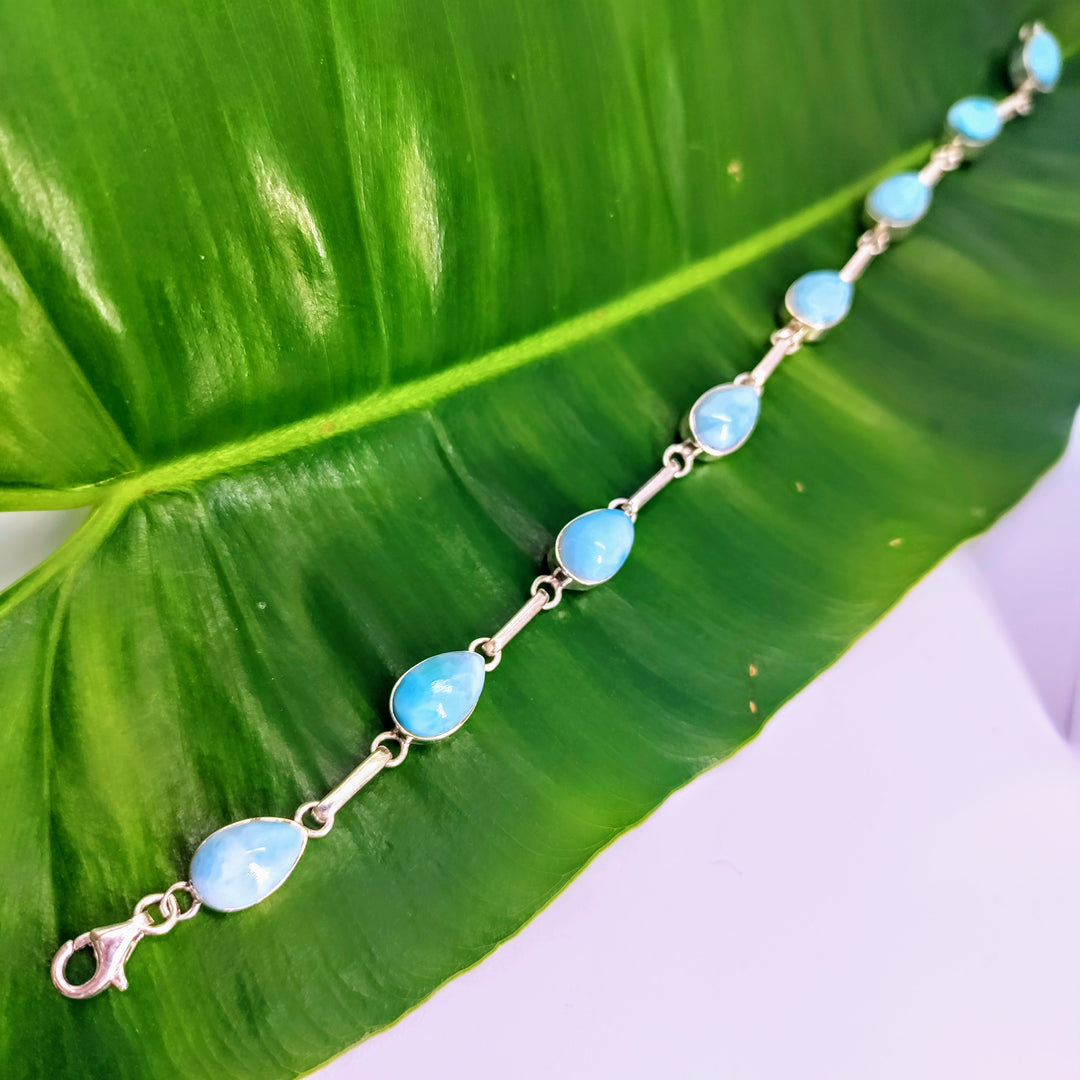 "Sea Drops" 7.5" Bracelet - Larimar, Sterling