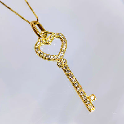 "The Key(s) To My Heart" 18" Pendant Necklace - Diamonds,14k Gold