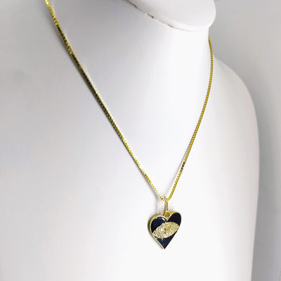 "Black Heart Matters" 16" Pendant Necklace - Diamonds, Enamel, 18k Sterling