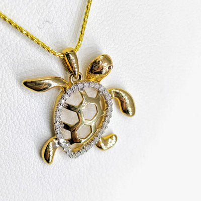 "Golden Tortuga" Pendant Necklace - Diamonds, 14k Gold