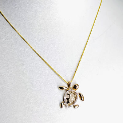 "Golden Tortuga" Pendant Necklace - Diamonds, 14k Gold