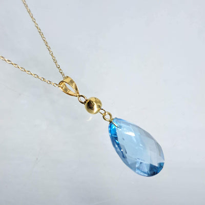 "Sweet Rain" 18" Pendant Necklace - Blue Topaz, 14k Gold