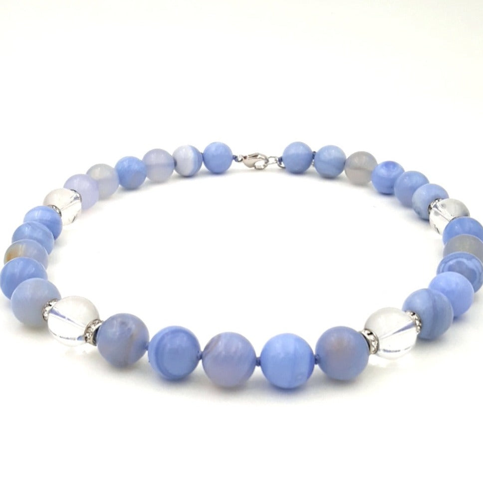 "Blue Lace" 18"-20" Necklace - Blue Lace Agate, Quartz