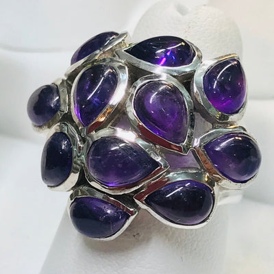 "Violet Dew Drops" Size 7 Ring - Amethyst Sterling Silver Ring