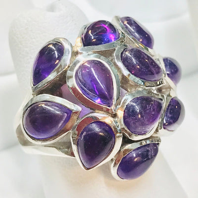 "Violet Dew Drops" Size 7 Ring - Amethyst Sterling Silver Ring